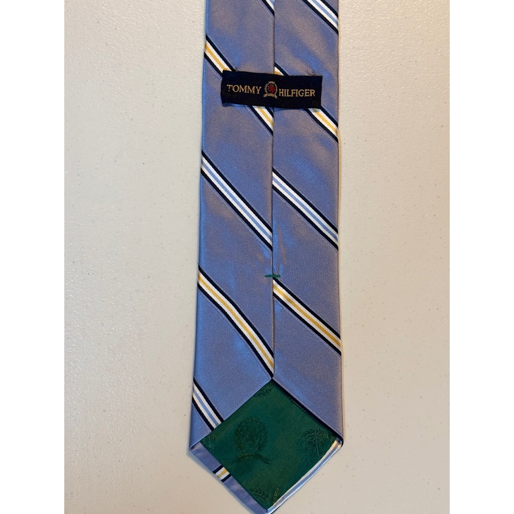 Tommy Hilfiger Men's Silk Stripe Necktie‎ Blue Yellow White Black Formal Note! - Picture 5 of 12